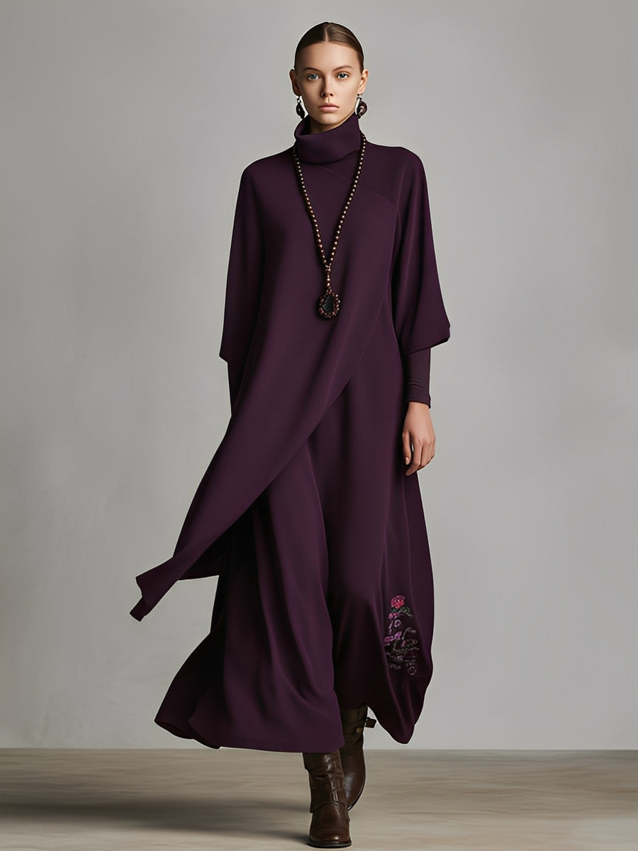 Iris | Purple Dress Turtleneck Draped Asymmetric Maxi