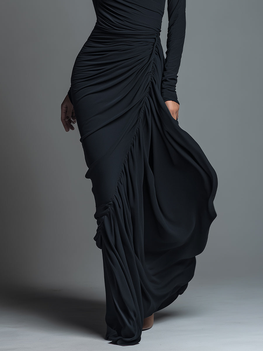 Claire | Jersey Knit Ruched Long Sleeve Maxi Dress