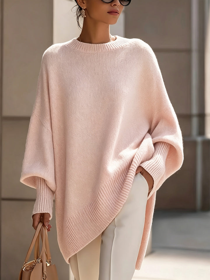 French-style Relaxed Silhouette Top, Irregular Slanted Hem Loose Lantern Sleeve Sweater, Gentle and Elegant Loose Fit That Is, Urban Casual Style