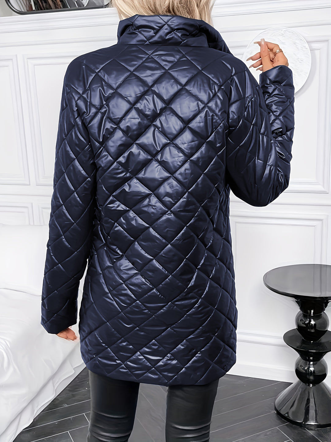 Women's Quilted Coat Open Front Collarless Lightweight Padded Jacket