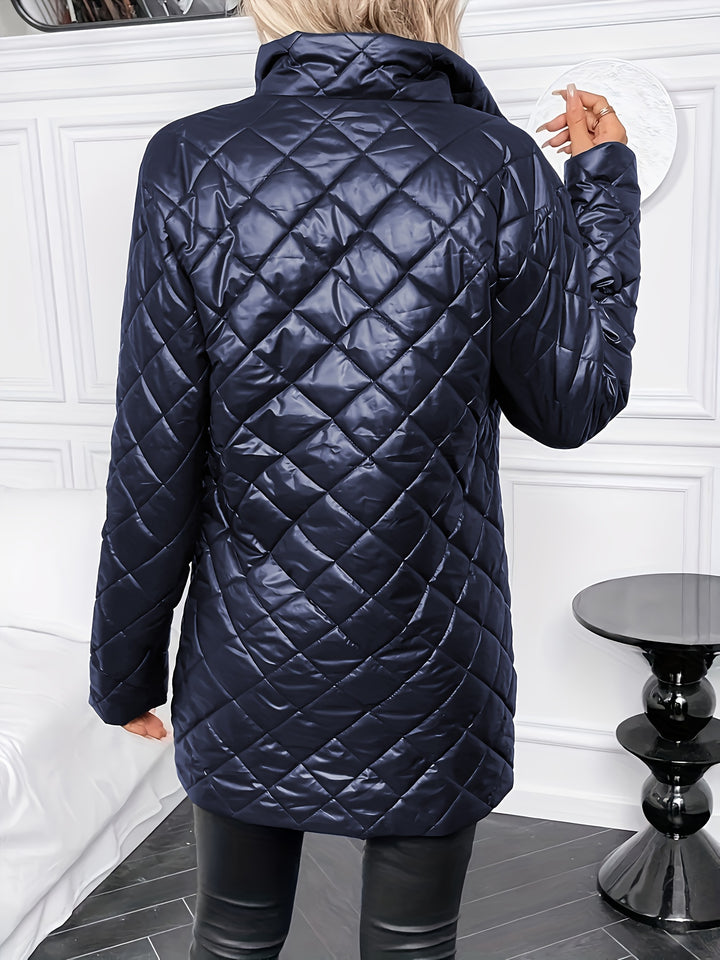 Women's Quilted Coat Open Front Collarless Lightweight Padded Jacket