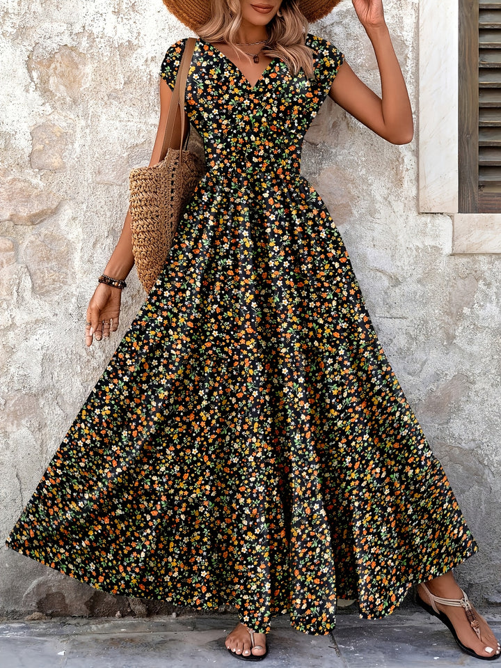 Women's Ditsy Floral Smocked Tiered Maxi Boho Dress