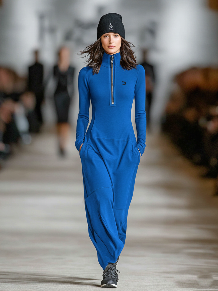 Harper | Half Zip Mock Neck Long Sleeve Casual Maxi Dress for Women