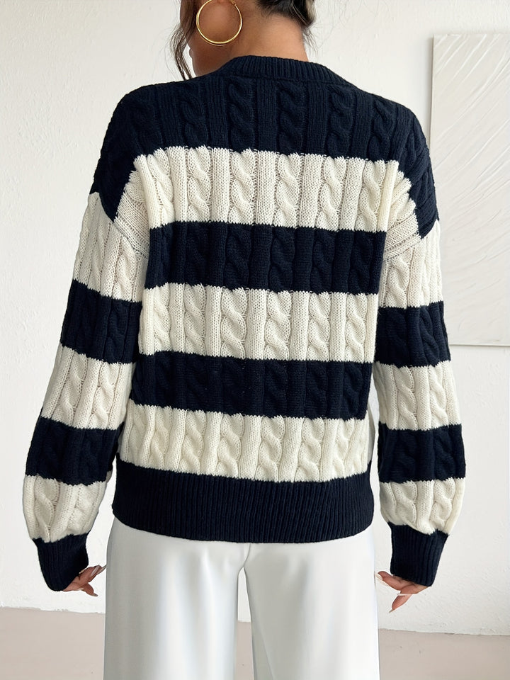 New Autumn And Winter Women'S V-Neck Cable Pullover Sweater