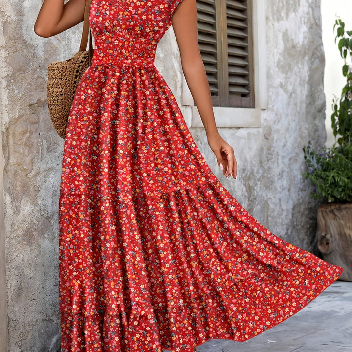 Women's Ditsy Floral Smocked Tiered Maxi Boho Dress