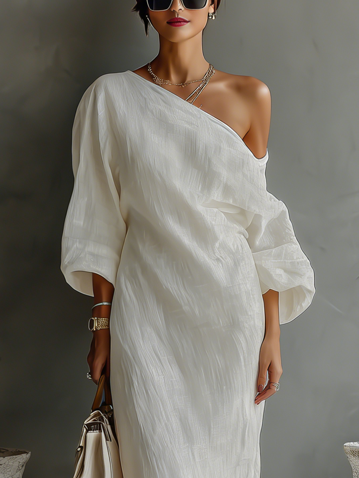 Sophia | White Linen One Shoulder Maxi Dress for Women