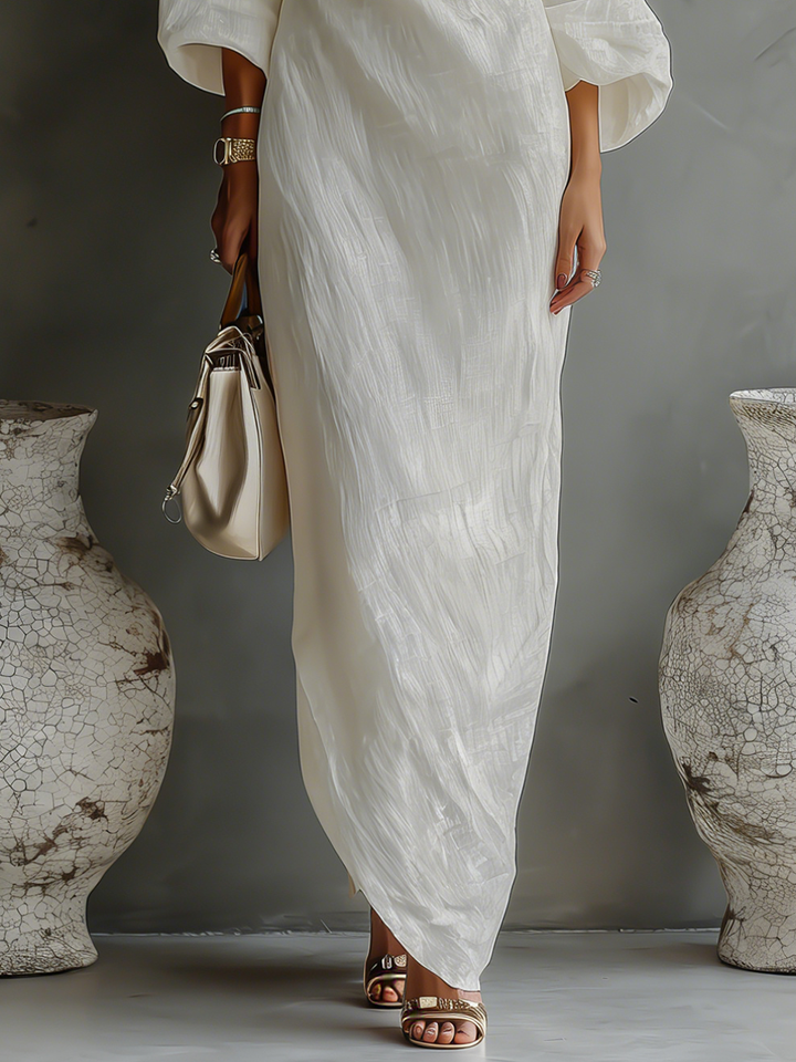 Sophia | White Linen One Shoulder Maxi Dress for Women