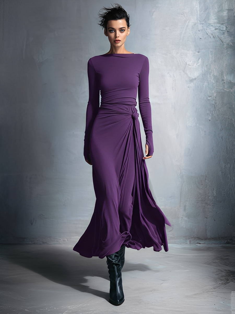 Audrey | Long Sleeve Twist Knot Wrap Fitted Maxi Dress for Women