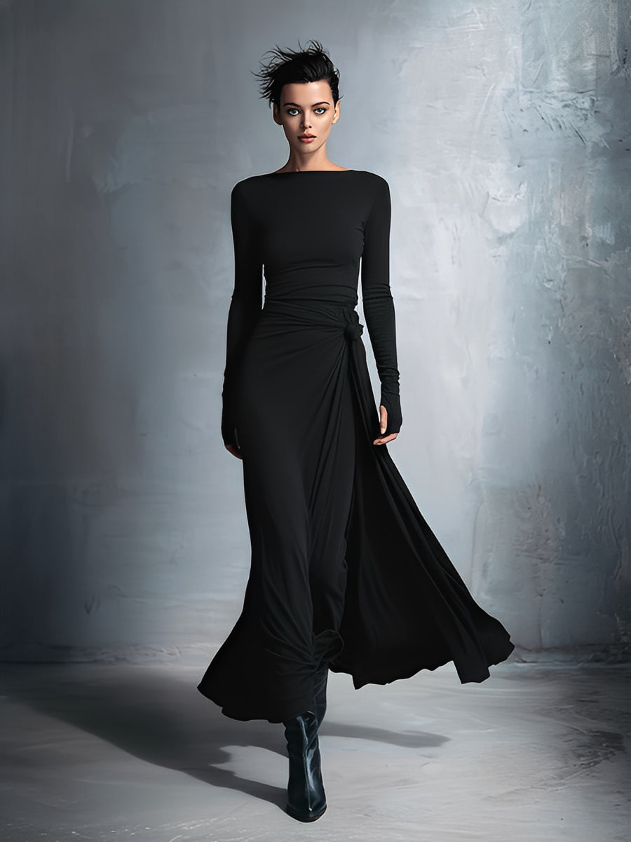 Audrey | Long Sleeve Twist Knot Wrap Fitted Maxi Dress for Women