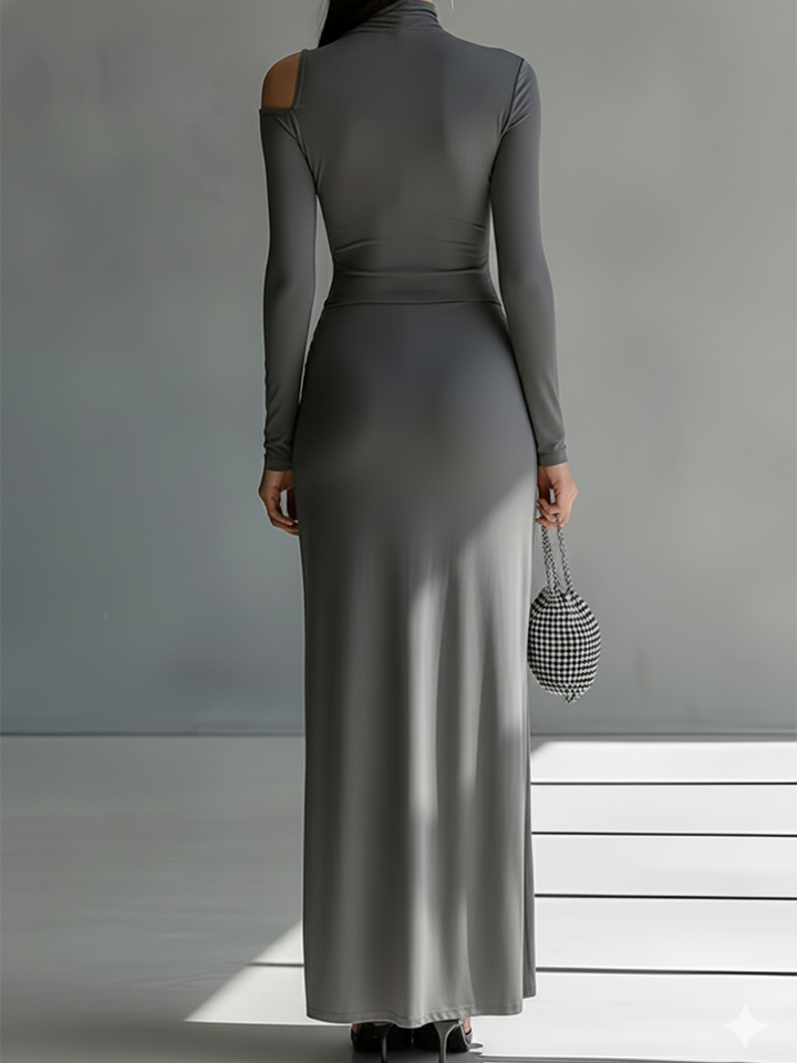 Sienna | Turtleneck Cutout Ruched Long Sleeve Fitted Formal Maxi Dress for Women