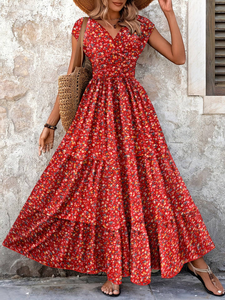 Women's Ditsy Floral Smocked Tiered Maxi Boho Dress