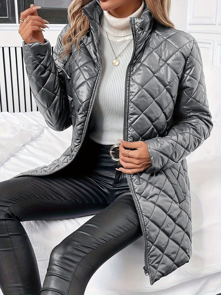 Women's Quilted Coat Open Front Collarless Lightweight Padded Jacket