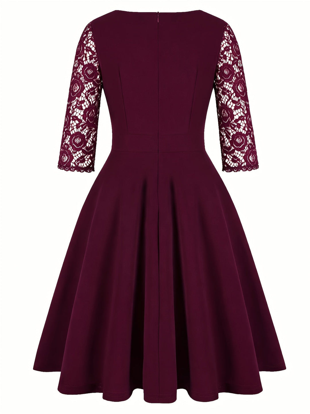 Elegant Lace Midi Dress for Women with Square Neck Three Quarter Sleeve Fit and Flare Cocktail Style