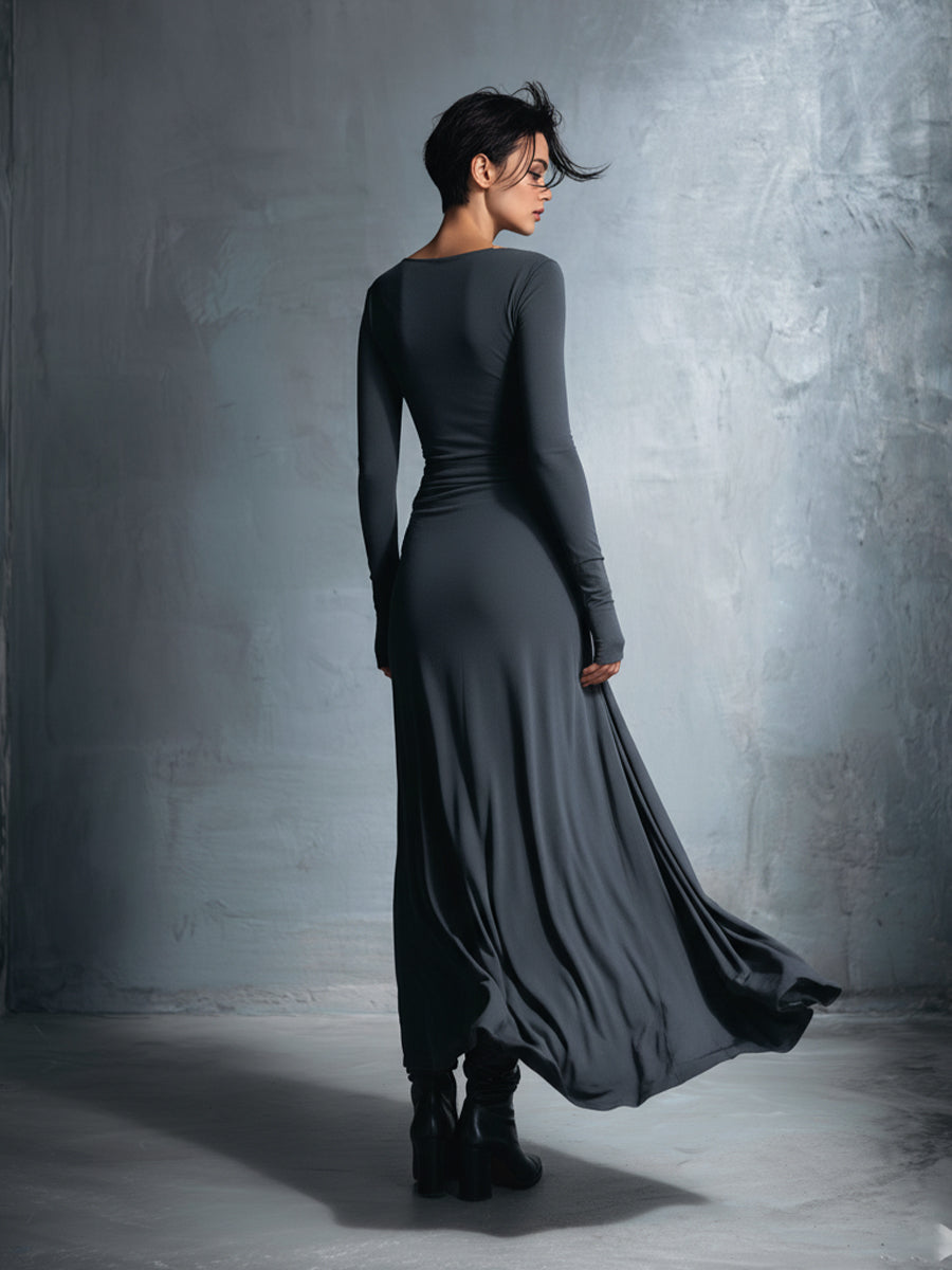 Audrey | Long Sleeve Twist Knot Wrap Fitted Maxi Dress for Women