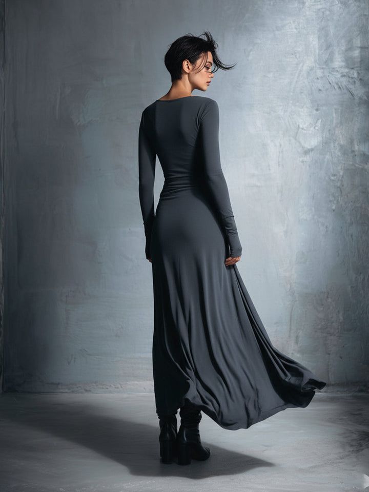 Audrey | Long Sleeve Twist Knot Wrap Fitted Maxi Dress for Women