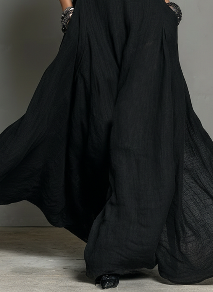 Natalie | Black Linen Halter Neck Sleeveless Maxi Dress for Women