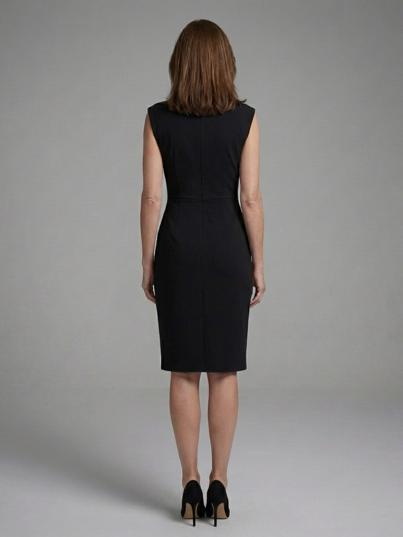 Elegant Sleeveless Sheath Midi Dress for Women with Ruched Waist Keyhole Neckline Formal Wedding Guest Style
