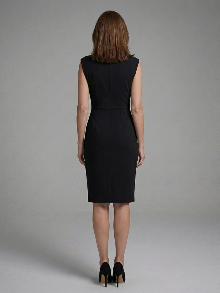 Elegant Sleeveless Sheath Midi Dress for Women with Ruched Waist Keyhole Neckline Formal Wedding Guest Style