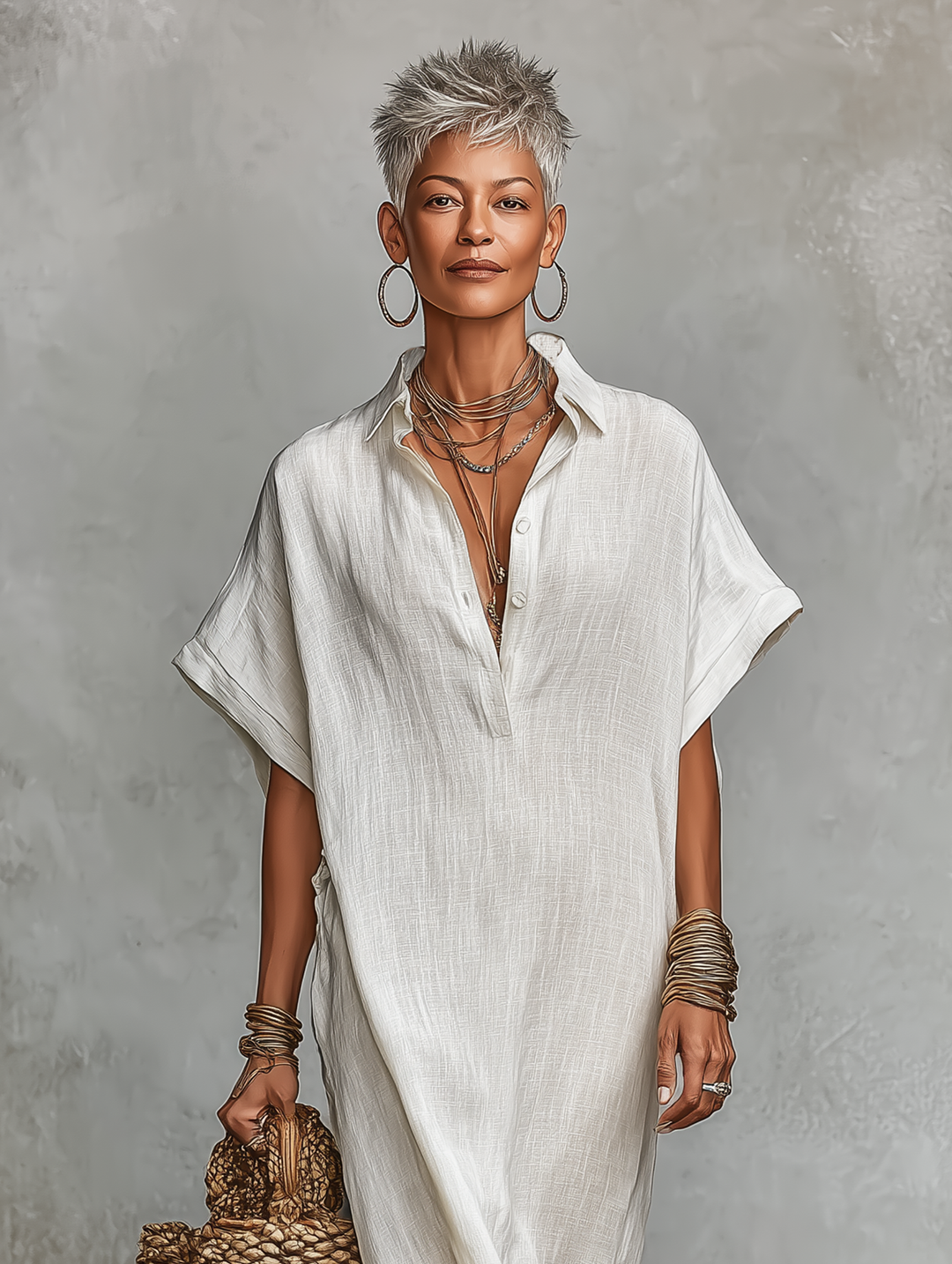 Brooke | White Linen Oversized Shirt Maxi Dress for Women