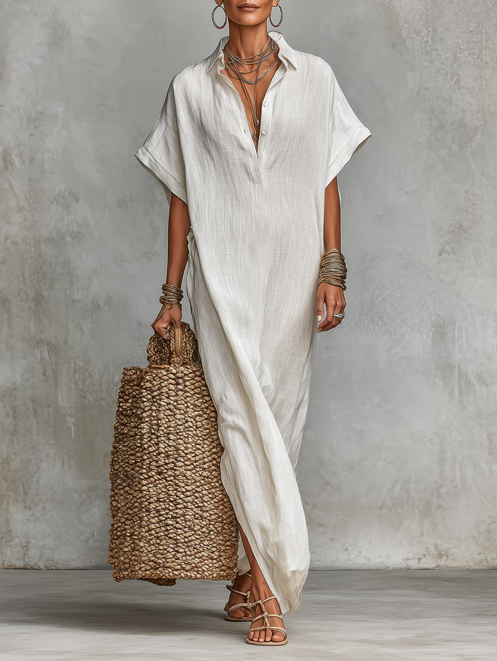 Brooke | White Linen Oversized Shirt Maxi Dress for Women
