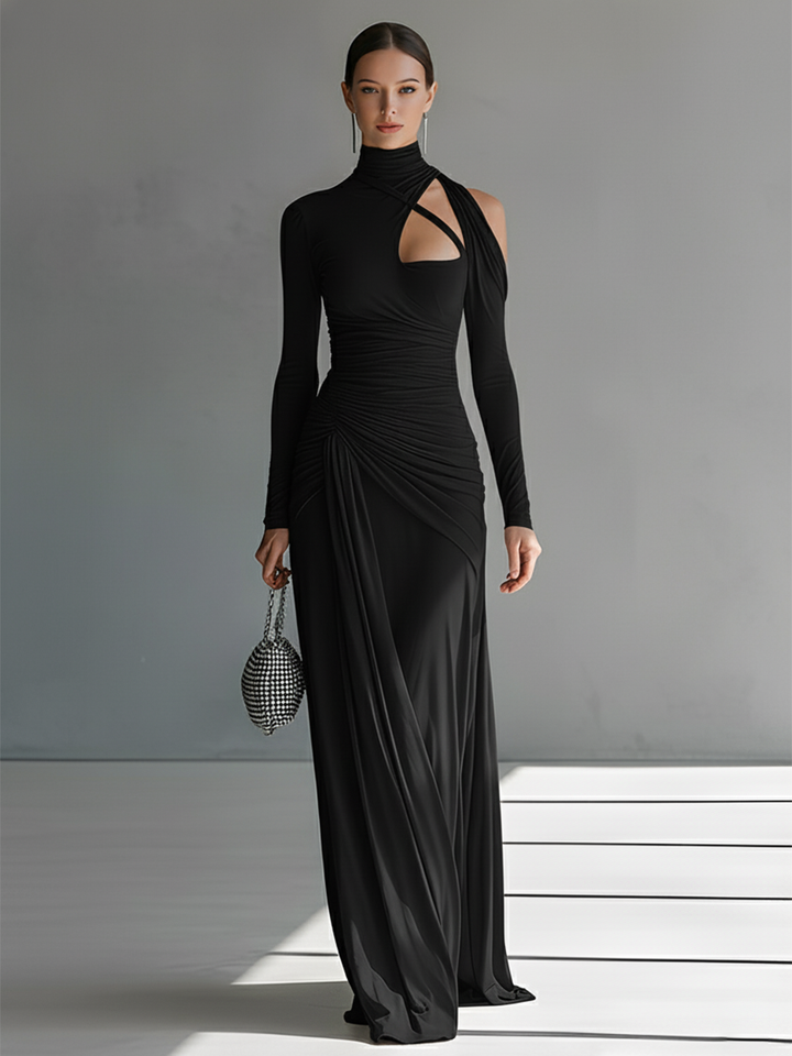 Sienna | Turtleneck Cutout Ruched Long Sleeve Fitted Formal Maxi Dress for Women