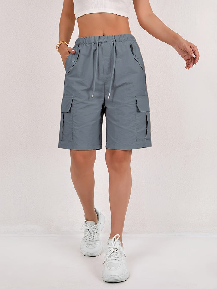 Effortless Pink Cargo Shorts for Women with High Waist Drawstring Flap Pocket Relaxed Style