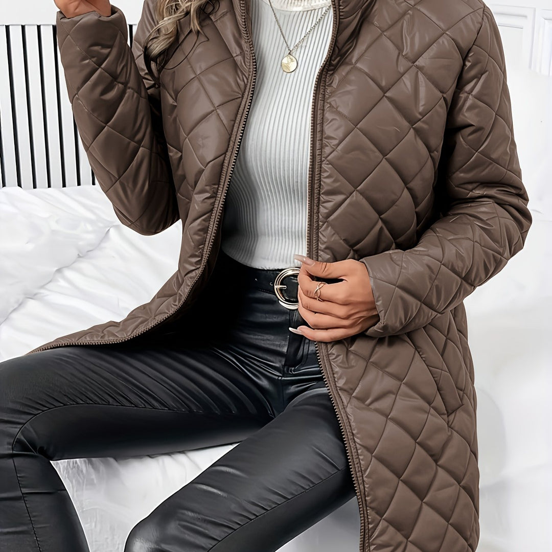 Women's Quilted Coat Open Front Collarless Lightweight Padded Jacket