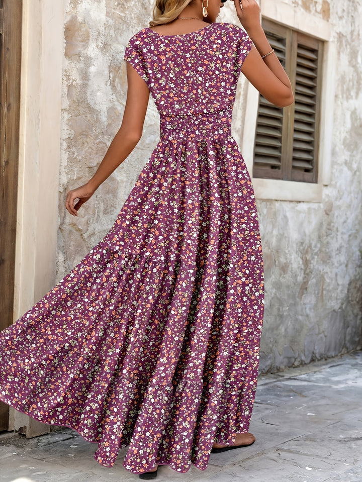 Women's Ditsy Floral Smocked Tiered Maxi Boho Dress