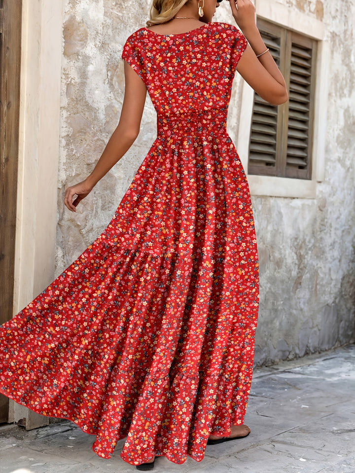 Women's Ditsy Floral Smocked Tiered Maxi Boho Dress