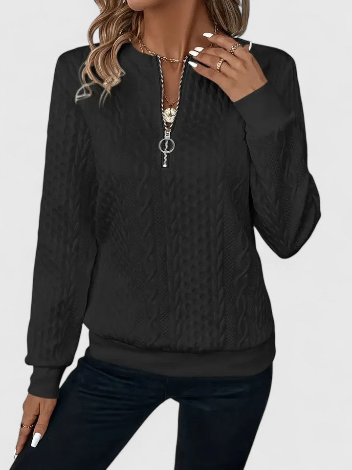 Comfortable Cable Knit Sweater for Women with Crew Neck Quarter Zip Long Sleeve Relaxed Style