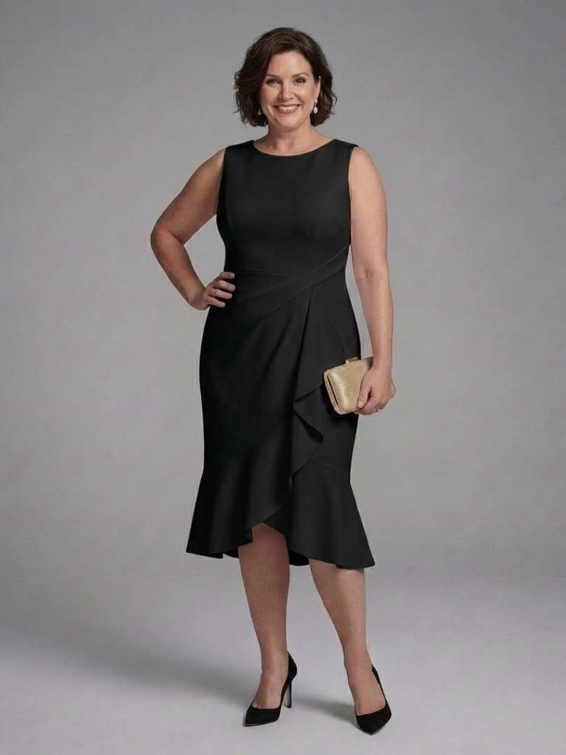 Elegant Sleeveless Midi Dress for Women with Ruffle Hem Fitted Waist Formal Wedding Guest Style