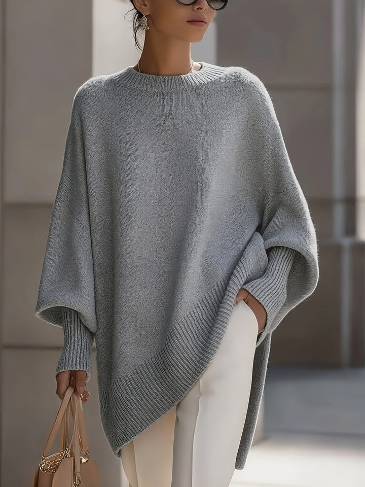 French-style Relaxed Silhouette Top, Irregular Slanted Hem Loose Lantern Sleeve Sweater, Gentle and Elegant Loose Fit That Is, Urban Casual Style