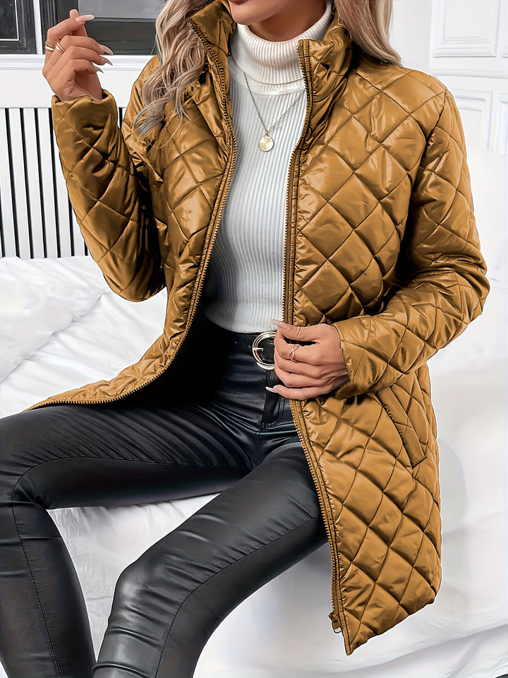 Women's Quilted Coat Open Front Collarless Lightweight Padded Jacket