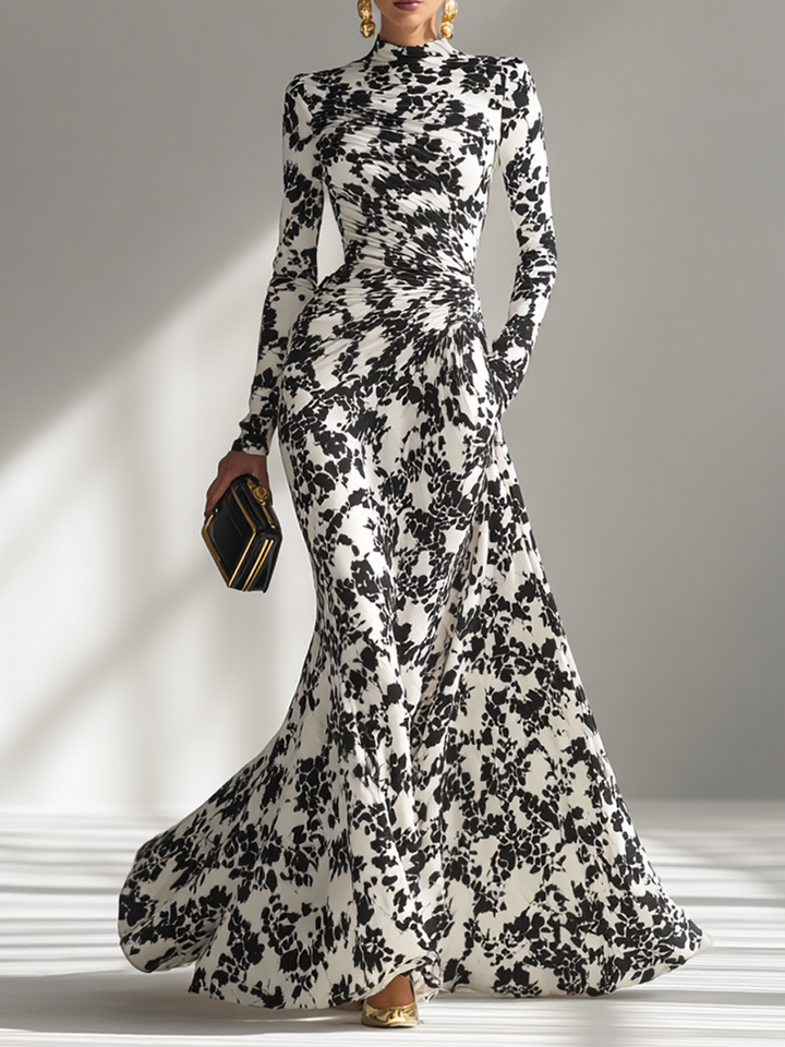 Vivienne | Floral Print Ruched Turtleneck Maxi Dress for Women