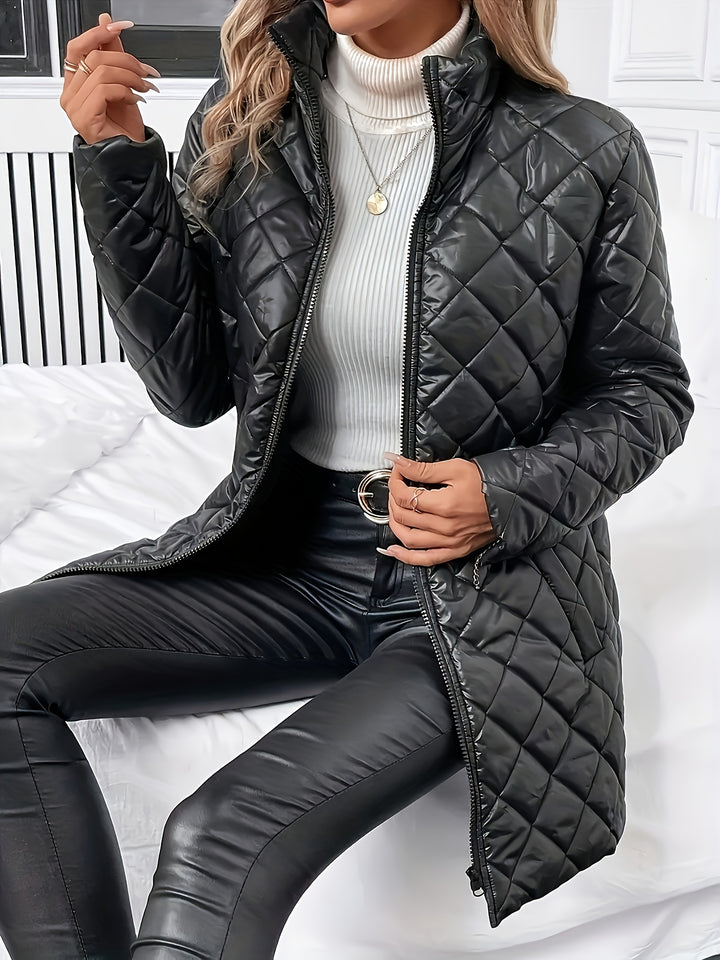 Women's Quilted Coat Open Front Collarless Lightweight Padded Jacket