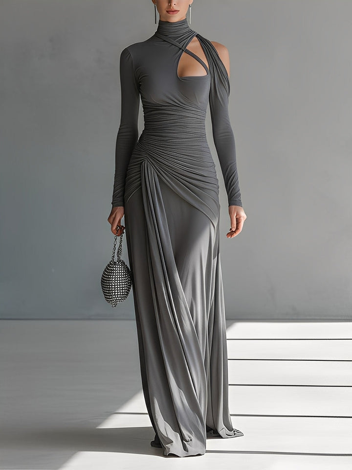 Sienna | Turtleneck Cutout Ruched Long Sleeve Fitted Formal Maxi Dress for Women