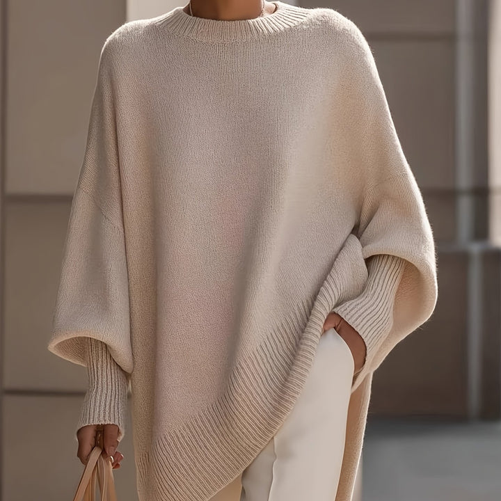 French-style Relaxed Silhouette Top, Irregular Slanted Hem Loose Lantern Sleeve Sweater, Gentle and Elegant Loose Fit That Is, Urban Casual Style