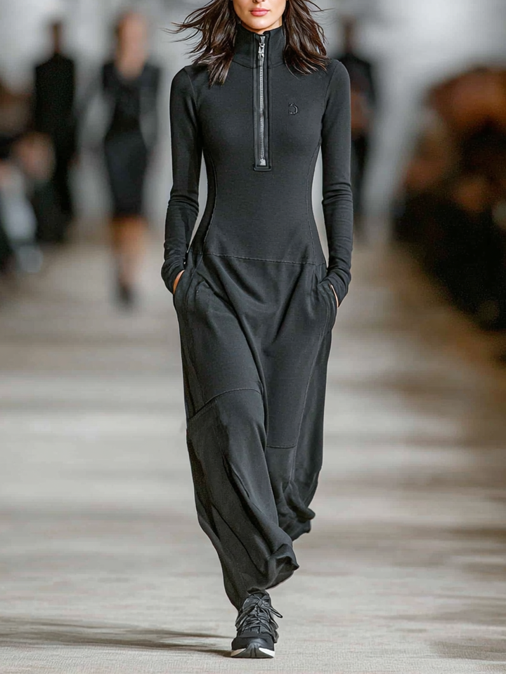 Harper | Half Zip Mock Neck Long Sleeve Casual Maxi Dress for Women