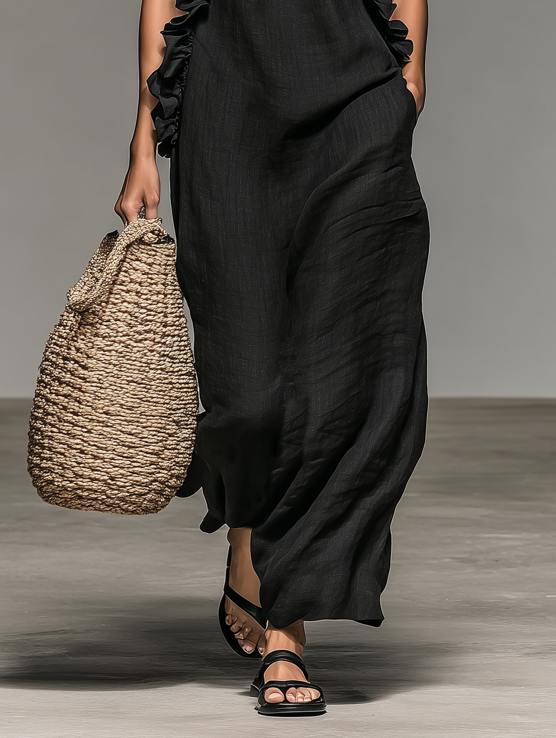 Jasmine | Linen Ruffle Halter Neck Sleeveless Maxi Dress for Women