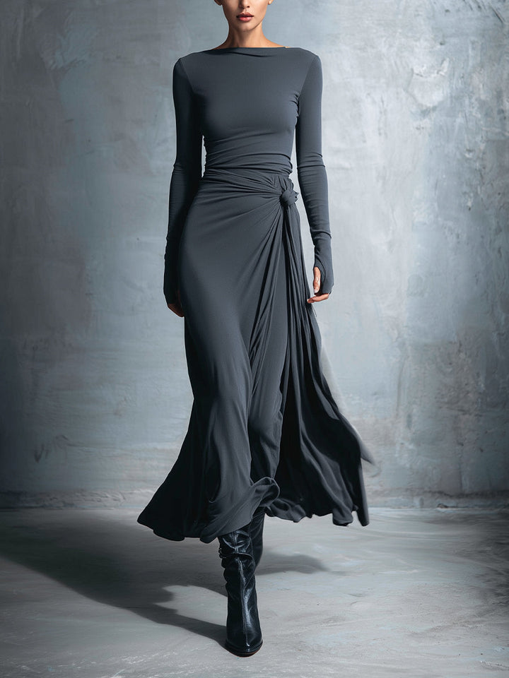 Audrey | Long Sleeve Twist Knot Wrap Fitted Maxi Dress for Women