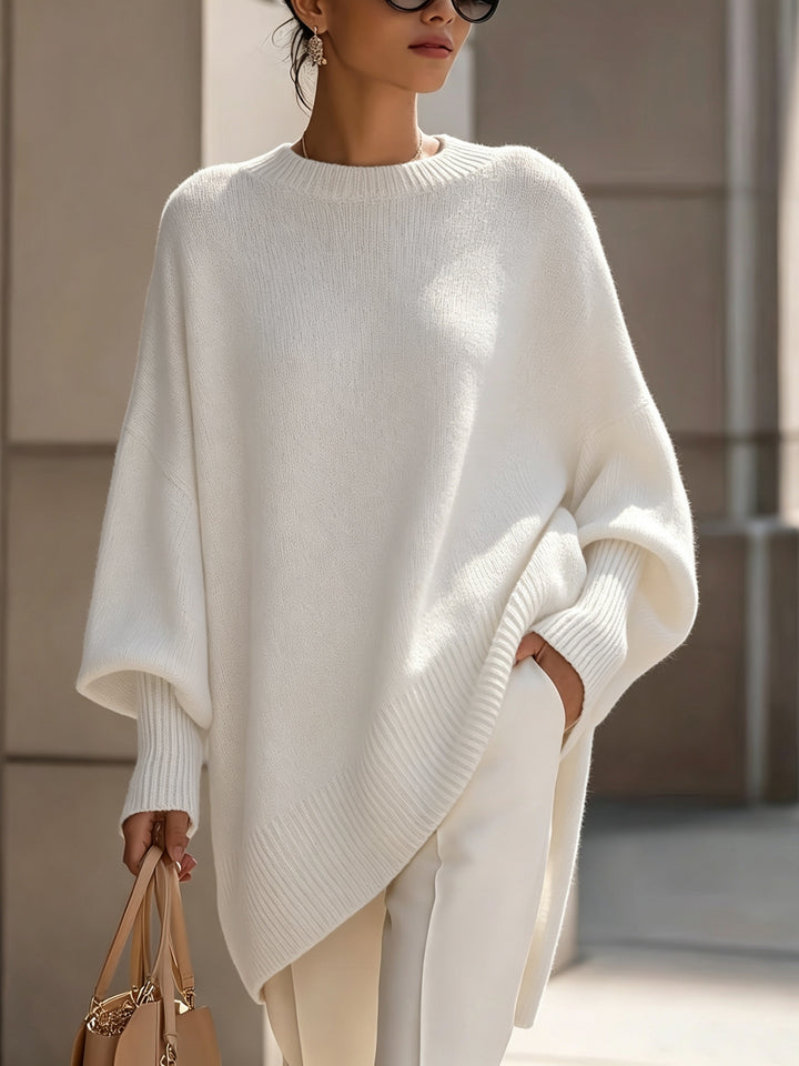 French-style Relaxed Silhouette Top, Irregular Slanted Hem Loose Lantern Sleeve Sweater, Gentle and Elegant Loose Fit That Is, Urban Casual Style
