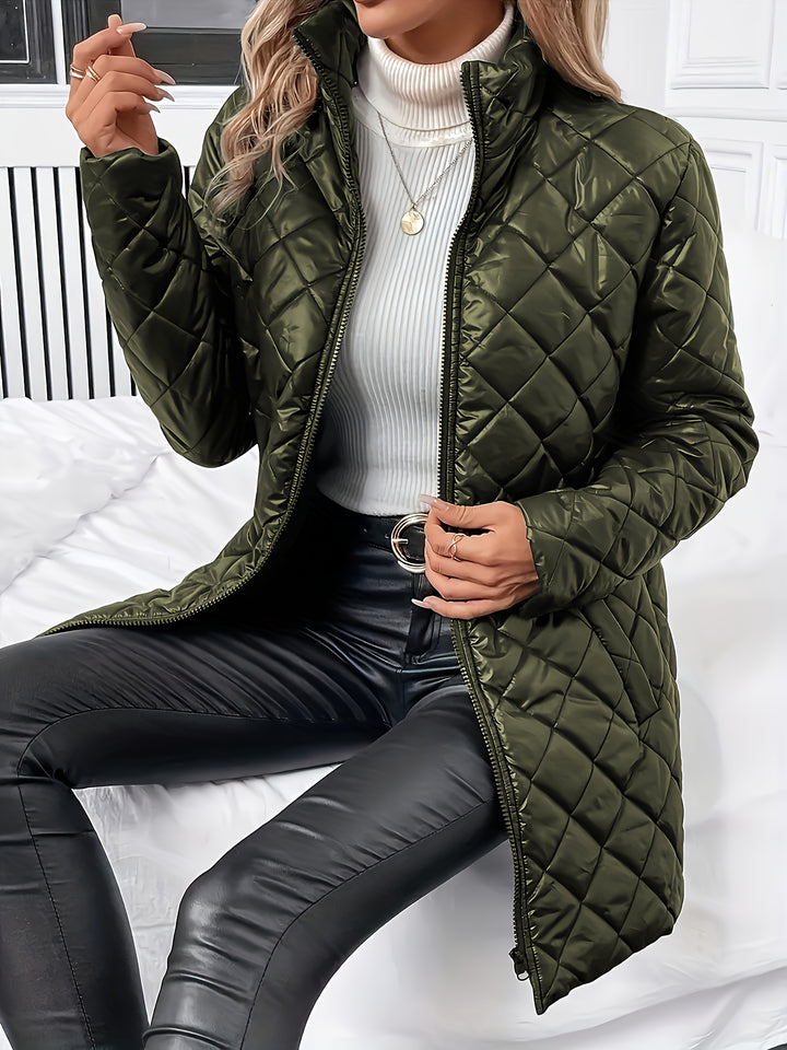 Women's Quilted Coat Open Front Collarless Lightweight Padded Jacket