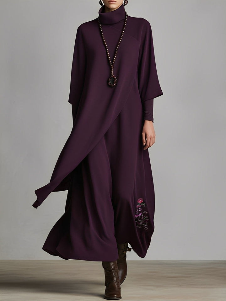 Iris | Purple Dress Turtleneck Draped Asymmetric Maxi