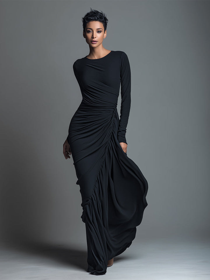 Claire | Jersey Knit Ruched Long Sleeve Maxi Dress