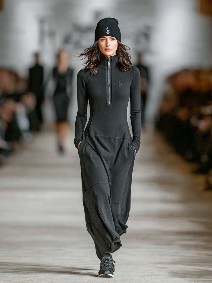 Harper | Half Zip Mock Neck Long Sleeve Casual Maxi Dress for Women