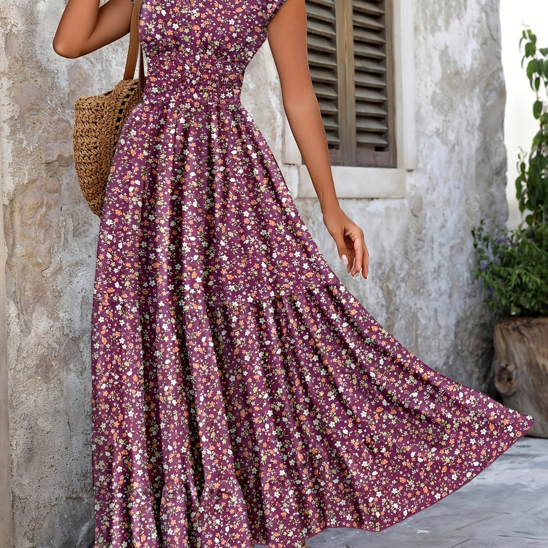 Women's Ditsy Floral Smocked Tiered Maxi Boho Dress