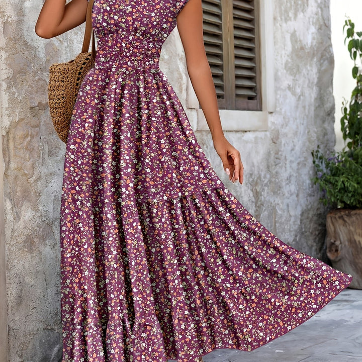 Women's Ditsy Floral Smocked Tiered Maxi Boho Dress
