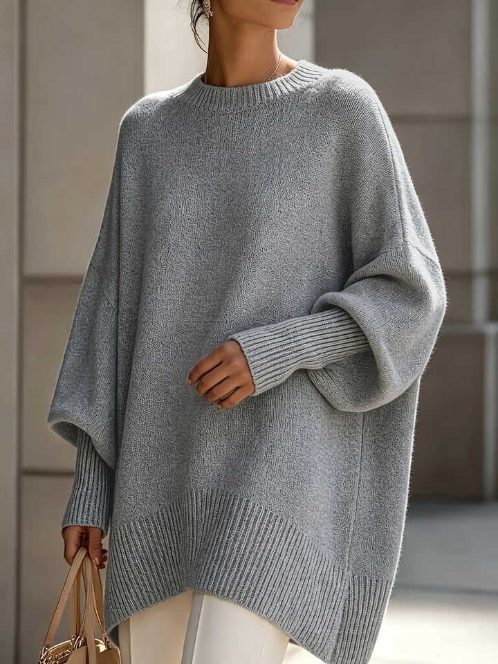 French-style Relaxed Silhouette Top, Irregular Slanted Hem Loose Lantern Sleeve Sweater, Gentle and Elegant Loose Fit That Is, Urban Casual Style