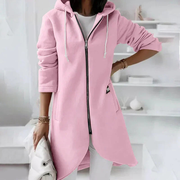 Comfortable Longline Zip Up Hoodie for Women with Drawstring Hood Fleece Lined Pocket Casual Style
