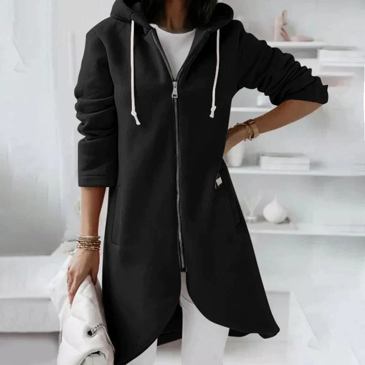 Comfortable Longline Zip Up Hoodie for Women with Drawstring Hood Fleece Lined Pocket Casual Style